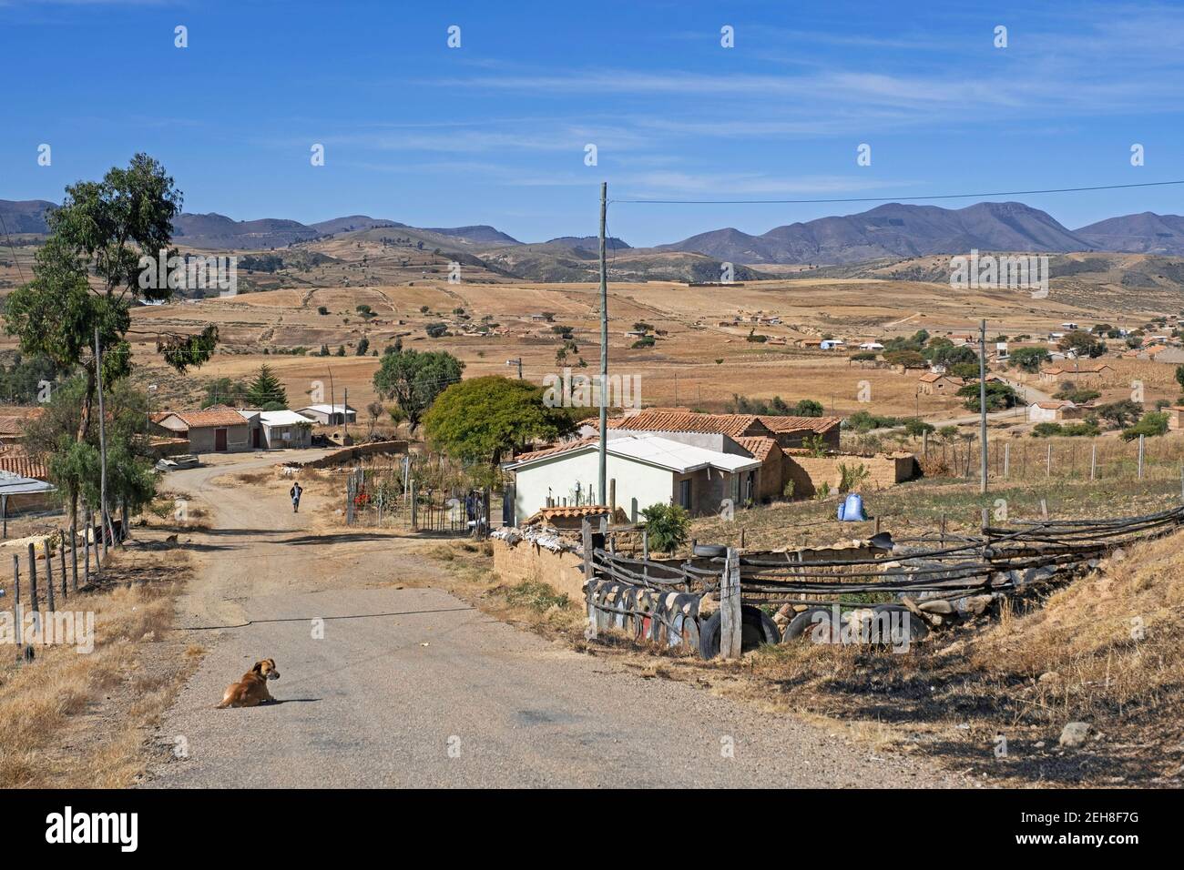 Village rural dans la campagne sur l'Altiplano / plateau andin dans les montagnes des Andes, département de Chuquisaca, Bolivie Banque D'Images