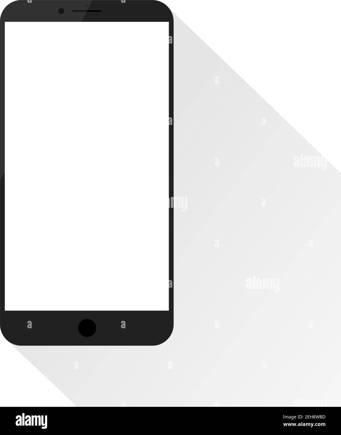Maquette de smartphone simple avec écran vide et clignotement. Ombre légère et arrière-plan blanc. Illustration de Vecteur