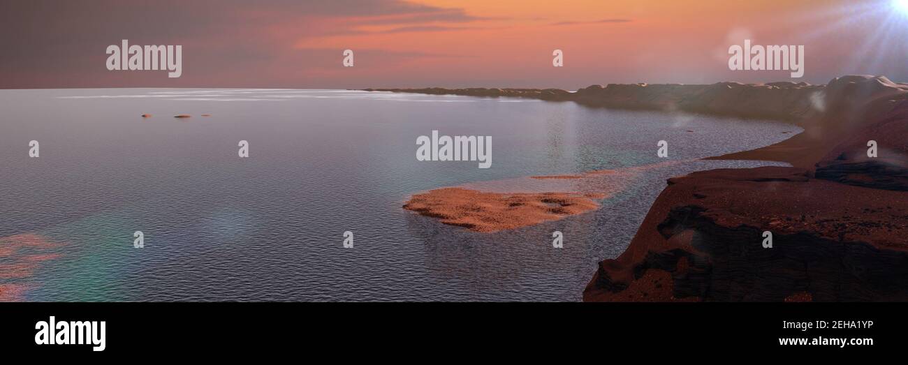Eau liquide dans le paysage martien précoce, cratère de Jezero sur la planète ancienne Mars Banque D'Images