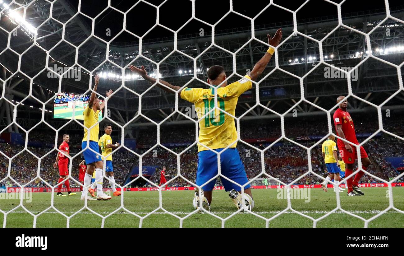 Football football - coupe du monde - quart de finale - Brésil contre Belgique - Kazan Arena, Kazan, Russie - 6 juillet 2018 le brésilien Neymar réagit REUTERS/Toru Hanai Banque D'Images
