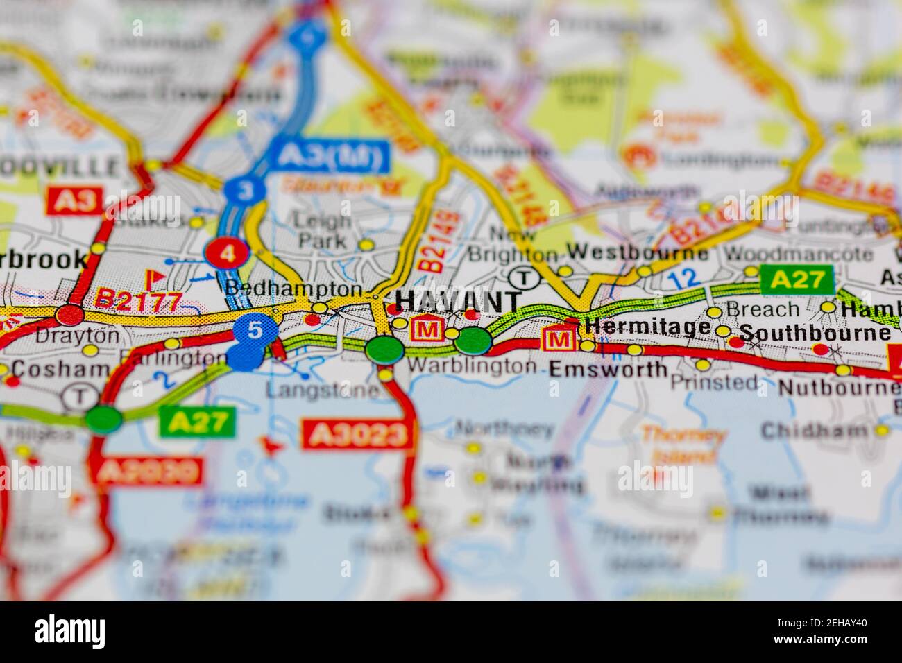 Havant et ses environs sont indiqués sur une carte routière ou Carte géographique Banque D'Images