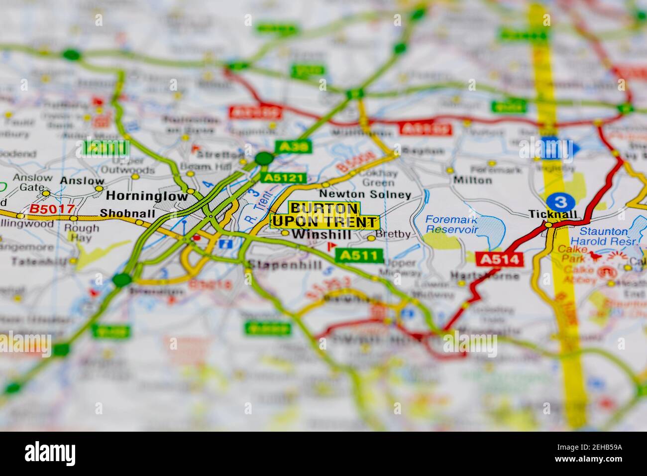 Burton upon trent et les environs sont représentés sur une route Carte ou carte géographique Banque D'Images