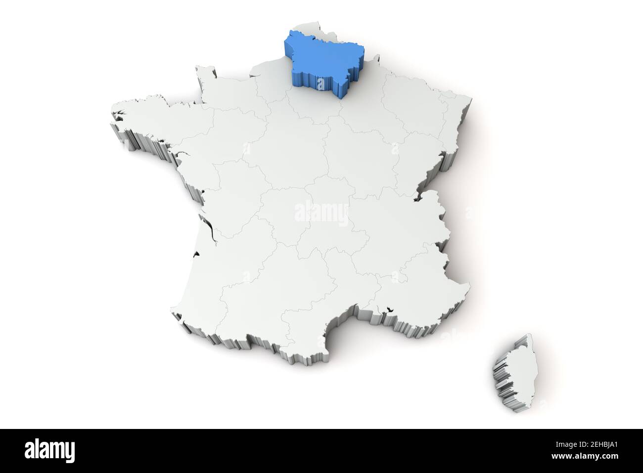 Carte de France montrant la région picardie. Rendu 3D Banque D'Images