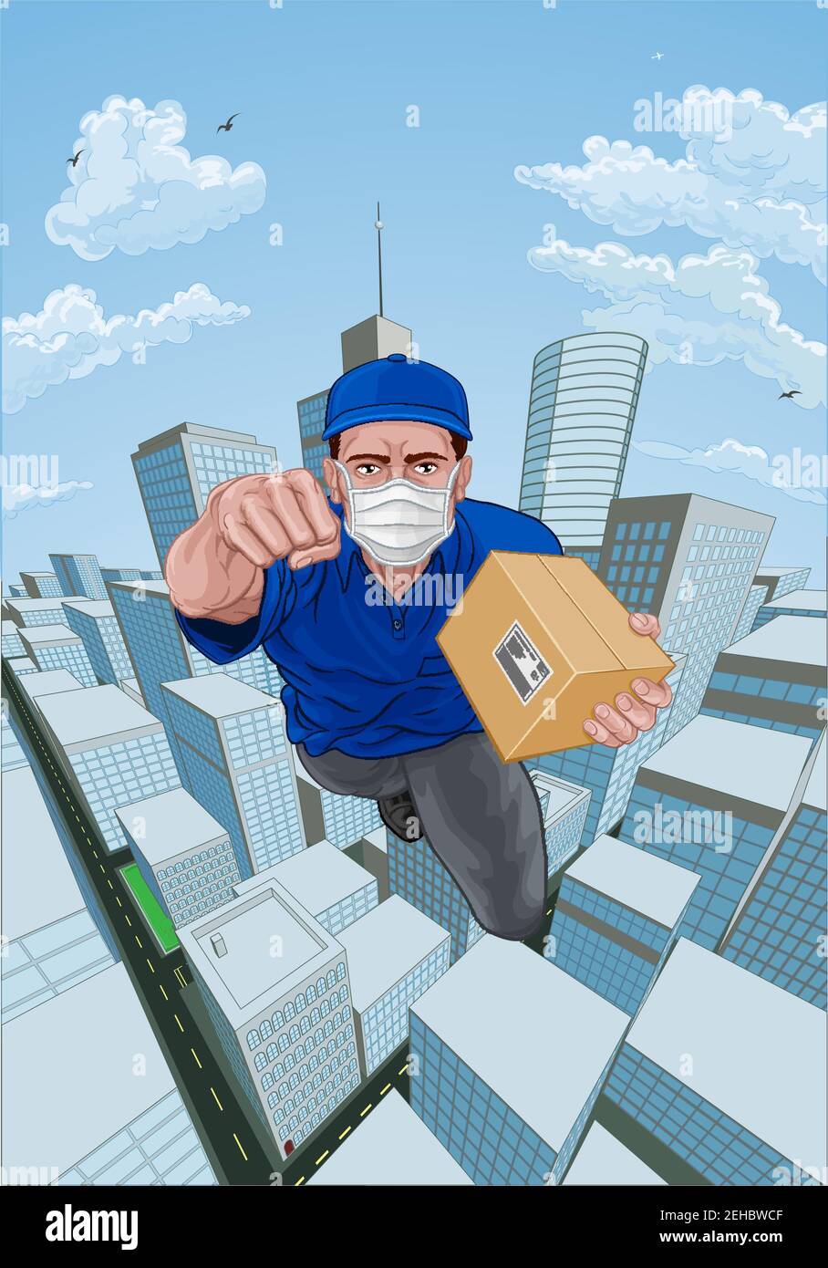 Livraison Courier SuperHero Flying Super Hero Illustration de Vecteur