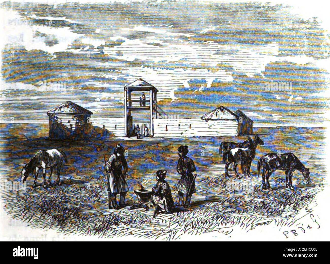 P. B. Poste de Cosaqnes prés Kalinovsk. Floriant Gille. Lettres sur le Caucase et la Crimée. 1859. P.39. Banque D'Images