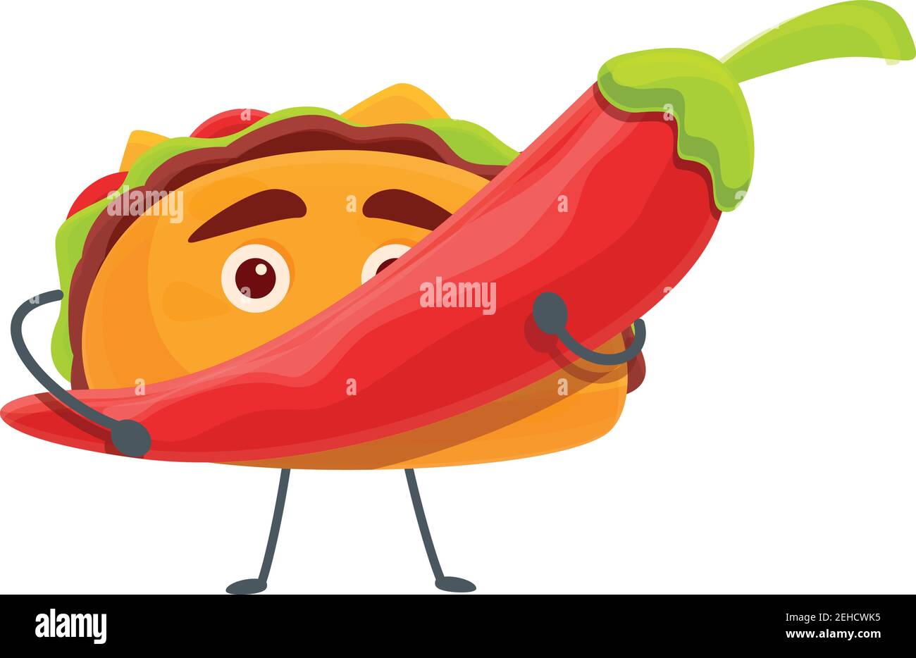 Taco avec poivre. Dessin animé de taco avec icône représentant un vecteur de poivre pour la conception de sites Web isolée sur fond blanc Illustration de Vecteur
