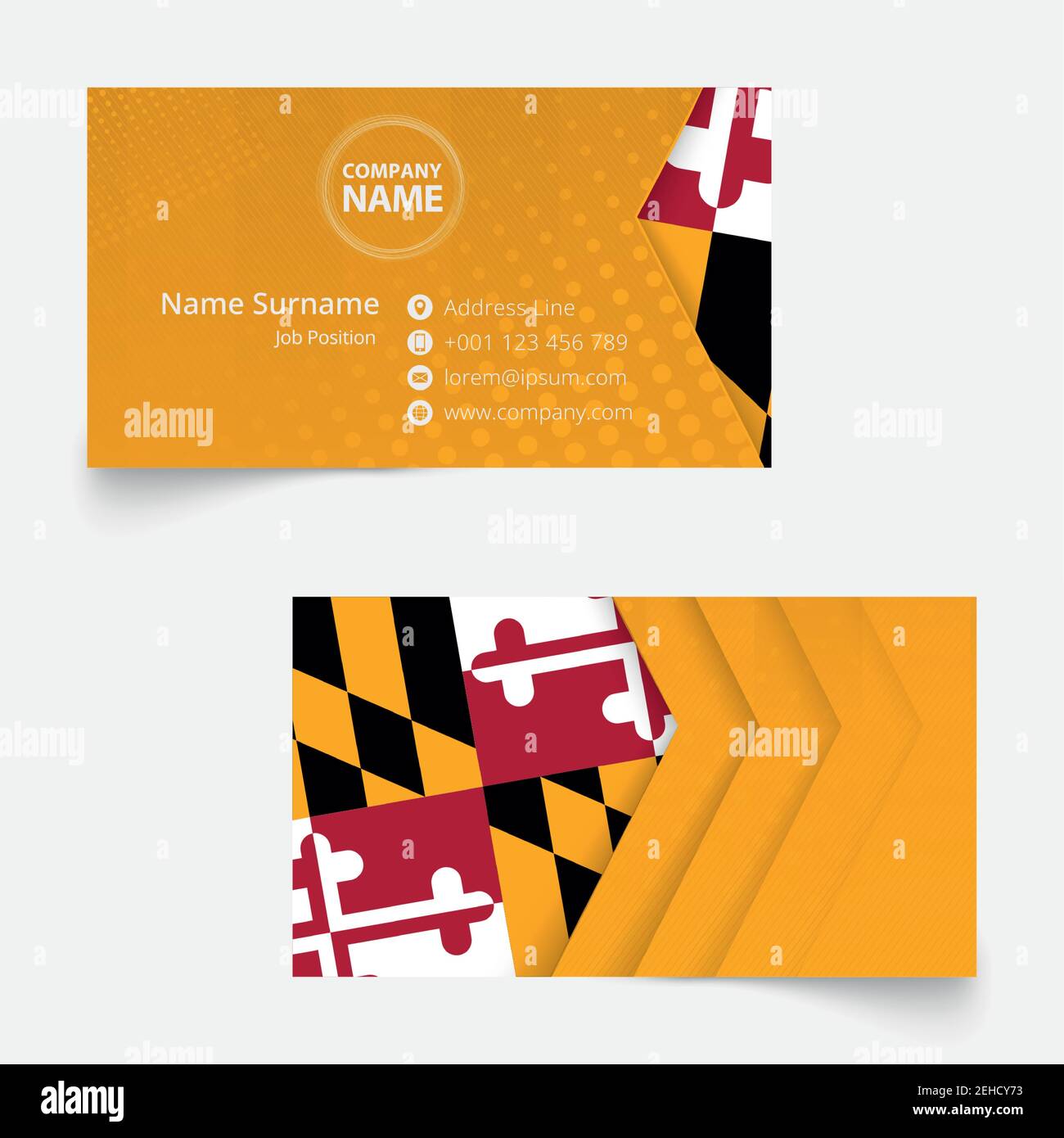 Maryland Flag Business Card, taille standard (90x50 mm) modèle de carte de visite avec fond perdu sous le masque de coupure. Illustration de Vecteur