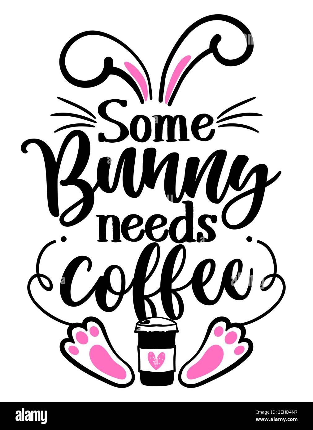 Un lapin a besoin de café (quelqu'un a besoin de café) - SASSY Calligraphie phrase pour le jour de Pâques. Lettrage dessiné à la main pour cartes de voeux de Pâques, invitation Illustration de Vecteur