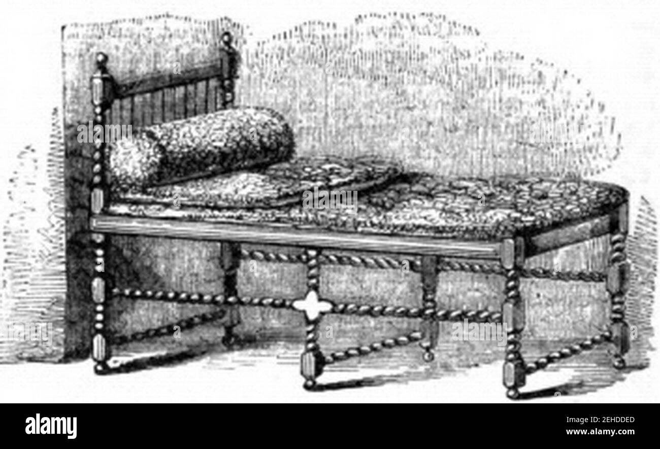 P606b Couch utilisé par Mary Queen of Scots pendant son emprisonnement. Banque D'Images