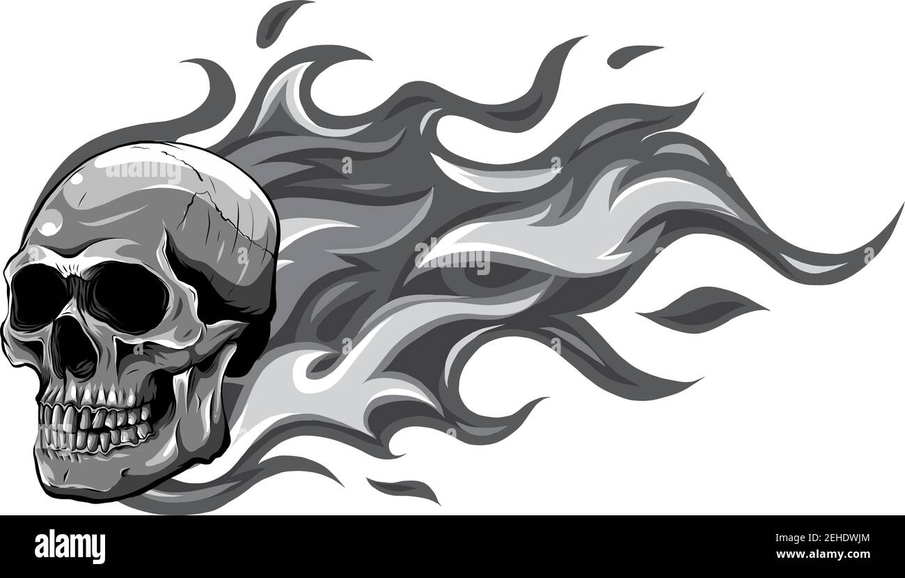Crâne sur feu avec vecteur de flammes Illustration de Vecteur