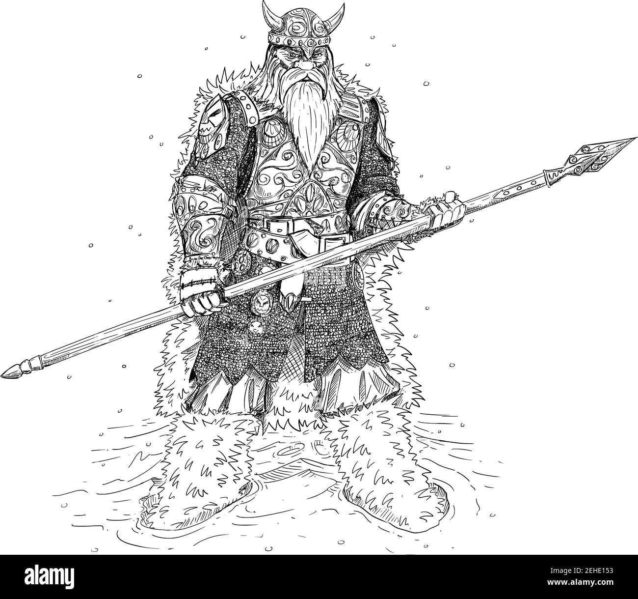Fantasy guerrier ou chevalier avec lance et armure, dessin vectoriel ou illustration. Illustration de Vecteur