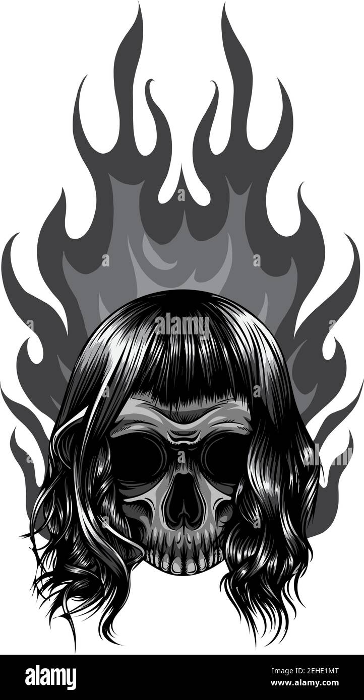 Crâne sur feu avec vecteur de flammes Illustration de Vecteur