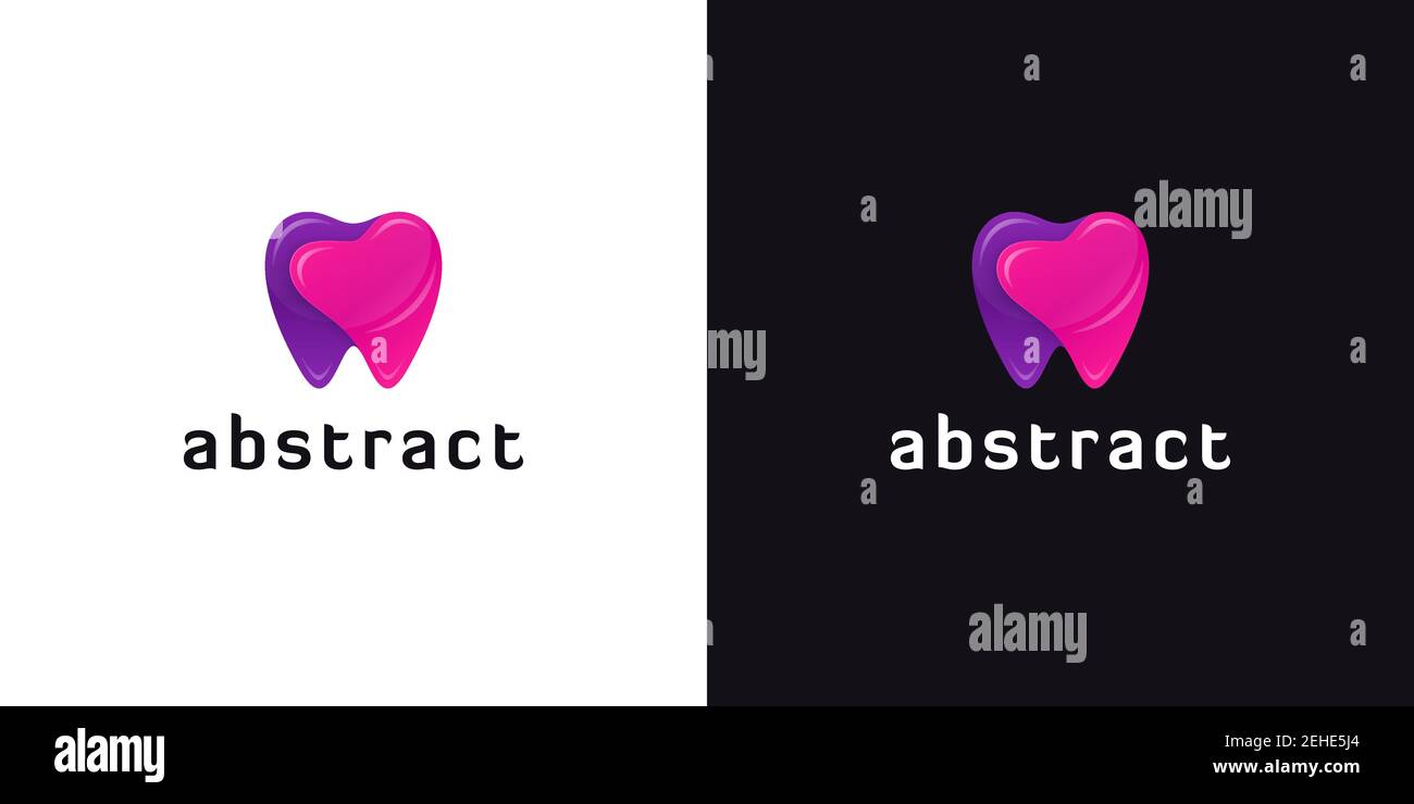 Icônes de dents brillantes en deux parties. Logos dentaires abstraits sur fond blanc et noir. Illustration de Vecteur