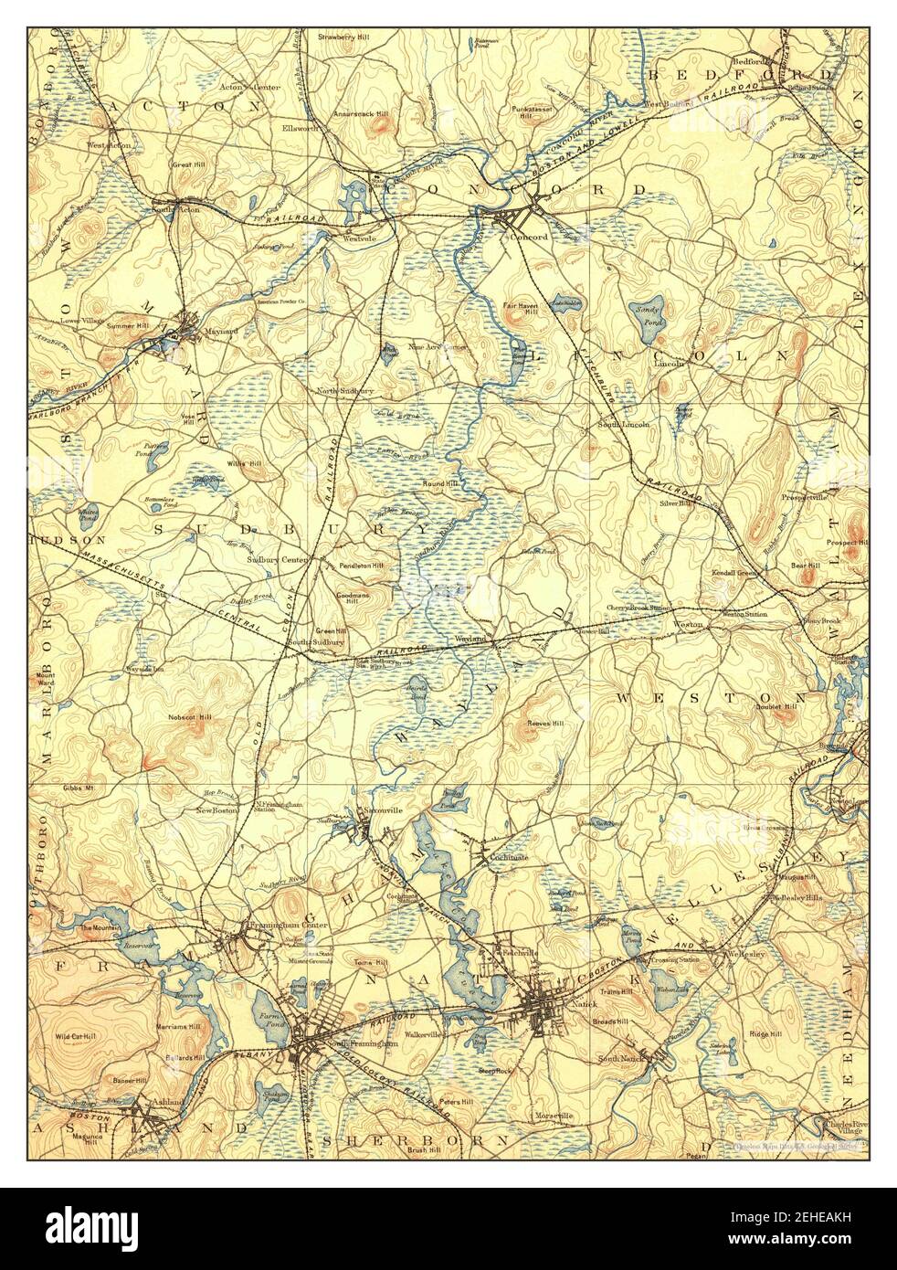 Framingham, Massachusetts, carte 1889, 1:62500, États-Unis d'Amérique par Timeless Maps, données U.S. Geological Survey Banque D'Images