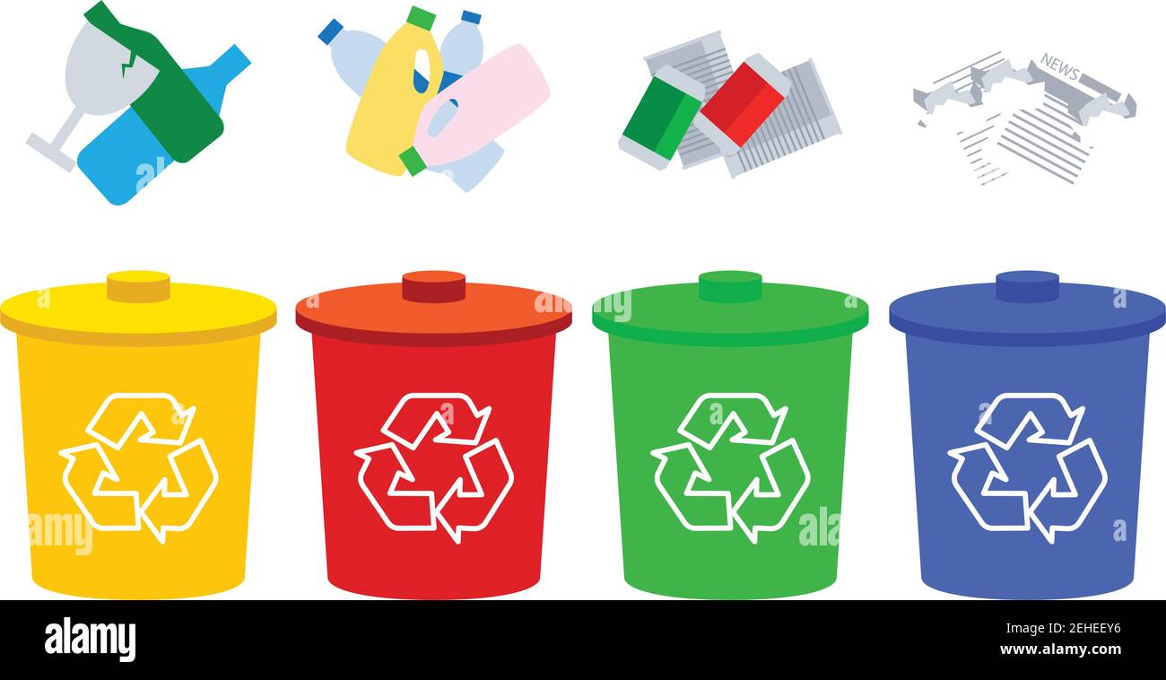 poubelles de couleur bleu rouge avec métal, papier, plastique, verre et  déchets organiques convient à la réutilisation réduire le recyclage. tri  des déchets déchets. vecteur Image Vectorielle Stock - Alamy