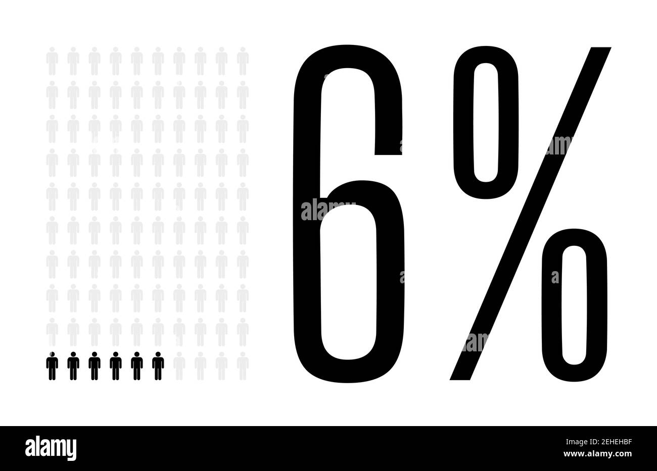 Graphique de six pour cent de personnes, diagramme de 6 pour cent. Graphique d'icônes de personnes vectorielles pour la conception d'interface utilisateur Web. Illustration vectorielle plate noire et grise sur blanc Illustration de Vecteur