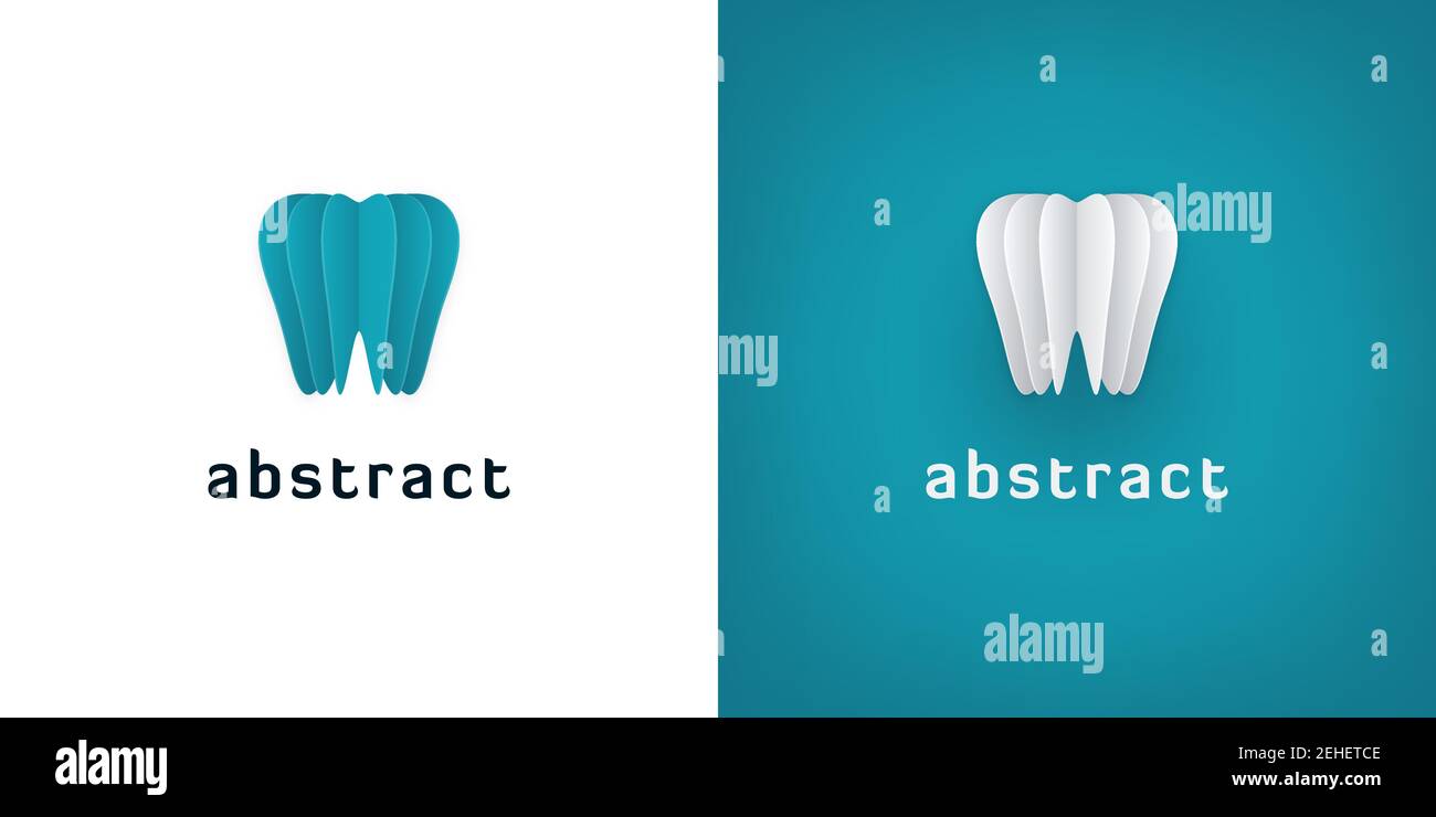 Icônes abstraites de l'art en papier sur fond blanc et turquoise. Logo dentaire 3D. Illustration de Vecteur