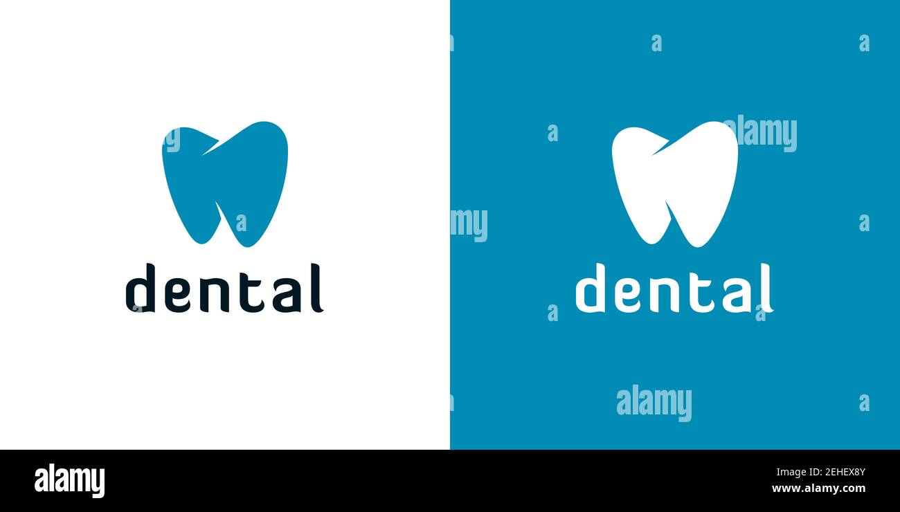 Icônes de dents abstraites sur fond blanc et bleu. Logos dentaires minimaux. Illustration de Vecteur
