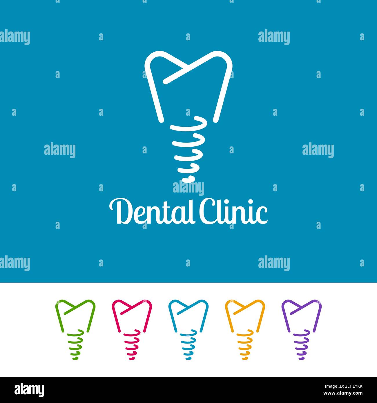 Tracer le contour des icônes d'implant sur fond blanc et bleu. Logo minimal pour les soins dentaires. Illustration de Vecteur