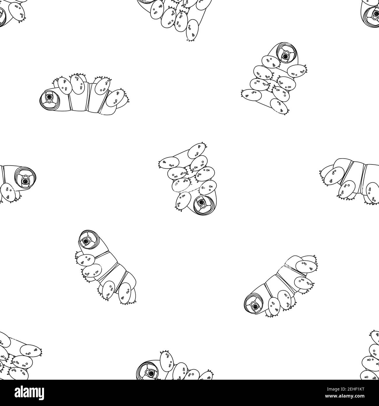 Vector blanc dessin animé joli tardigrade heureux avec bordure noire, ours d'eau ou cochon de mousse répéter sans couture motif sur fond blanc c Illustration de Vecteur