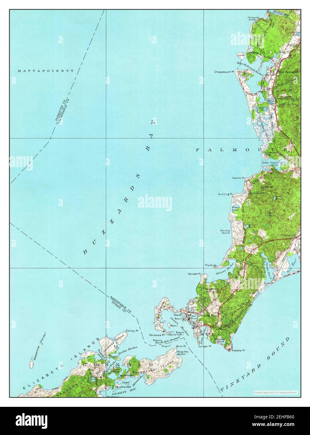 Woods Hole, Massachusetts, carte 1953, 1:24000, États-Unis d'Amérique par Timeless Maps, données U.S. Geological Survey Banque D'Images