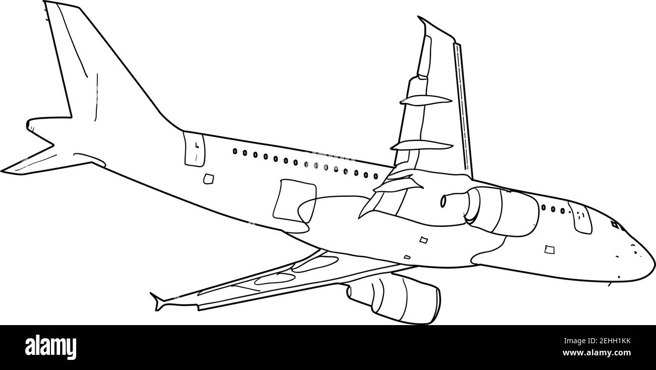 Avion passager Silhouette sur fond blanc. Illustration de Vecteur