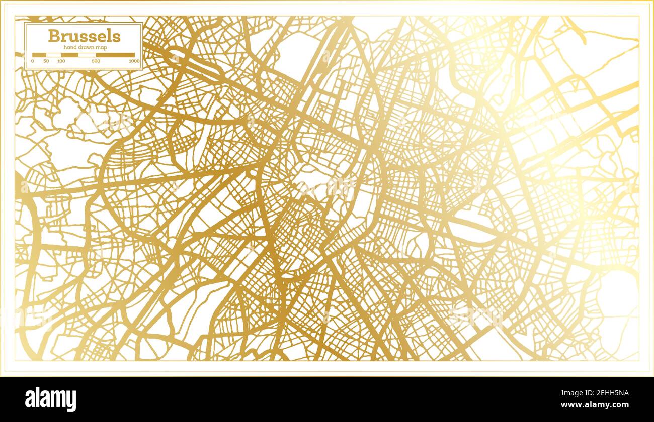 Bruxelles Belgique carte de la ville en style rétro en couleur dorée. Carte de contour. Illustration vectorielle. Illustration de Vecteur