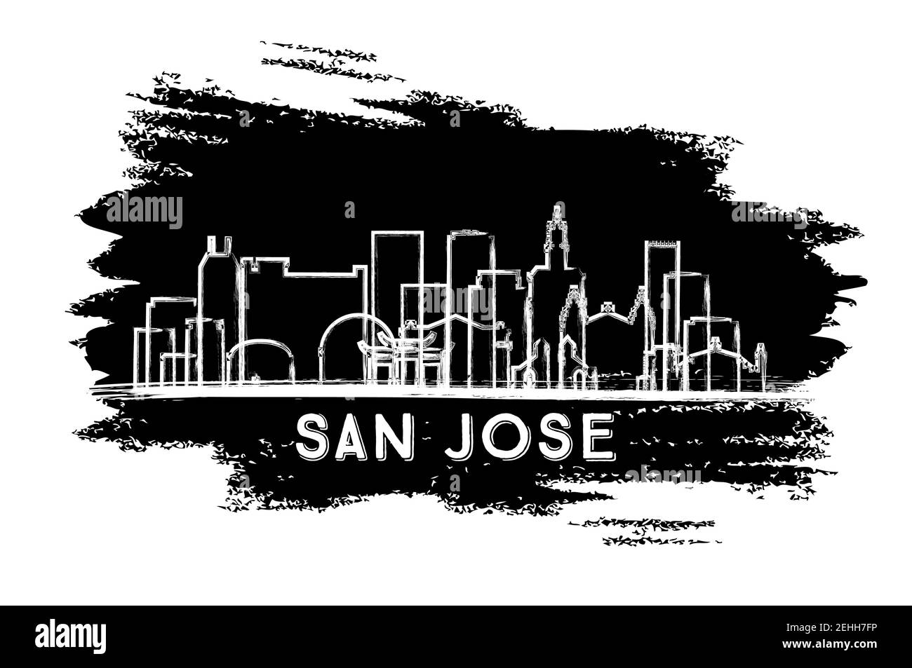 San Jose California USA City Skyline Silhouette. Esquisse dessinée à la main. Voyages d'affaires et tourisme concept avec architecture moderne. Illustration vectorielle. Illustration de Vecteur