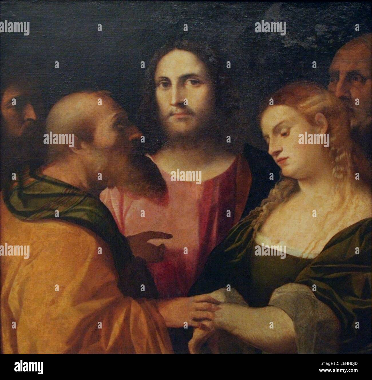 Palma il Vecchio - le Christ et l'Adultére. Banque D'Images