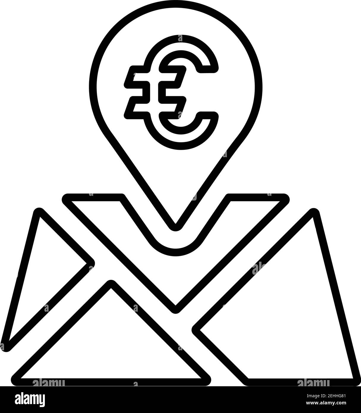 Emplacement de la banque, marqueur de carte, icône de devise européenne. Idéal pour la conception et le développement de sites Web, de fichiers imprimés et de présentations, Promotional Mate Illustration de Vecteur