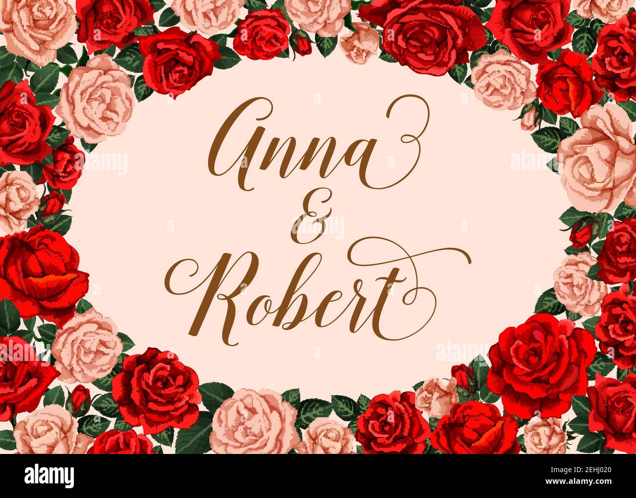 Carte D Invitation A Un Mariage Avec Cadre En Fleur Rose Banderole De Bienvenue Florale Avec Bordure En Fleur Rouge Et Rose De La Plante De Jardin A Fleurs Avec Espace De Copie
