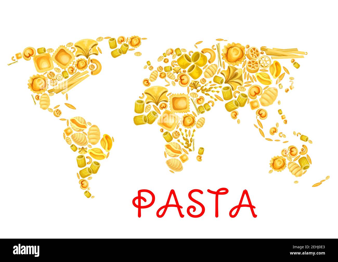 Affiche « Pasta in World » pour la cuisine traditionnelle italienne. Vector Italie pâtes lasagne ou spaghetti et tagliatelle, ravioli ou pappardelle et Illustration de Vecteur