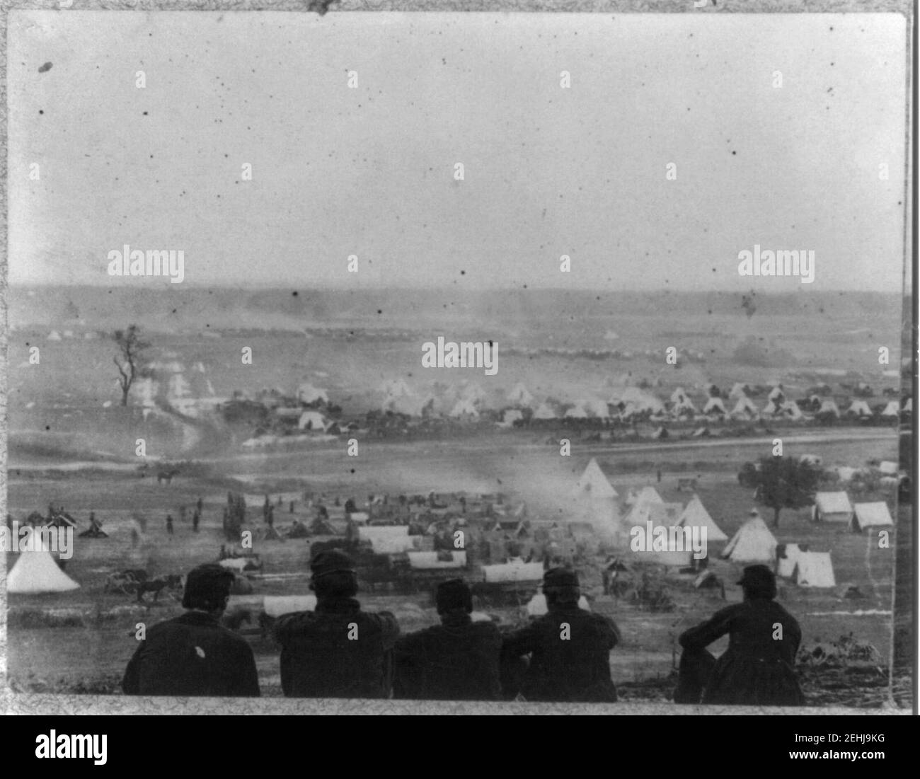 Vue panoramique sur le stationnement des gens de l'Armée de Cumberland à Potomac Atterrissage sur Pamunkey River, mai 1862 Banque D'Images