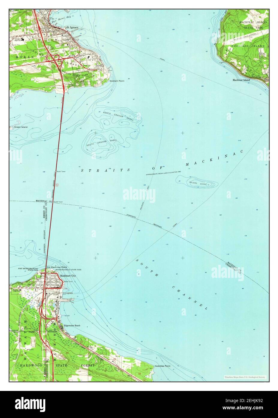 St Ignace, Michigan, carte 1964, 1:24000, États-Unis d'Amérique par Timeless Maps, données U.S. Geological Survey Banque D'Images