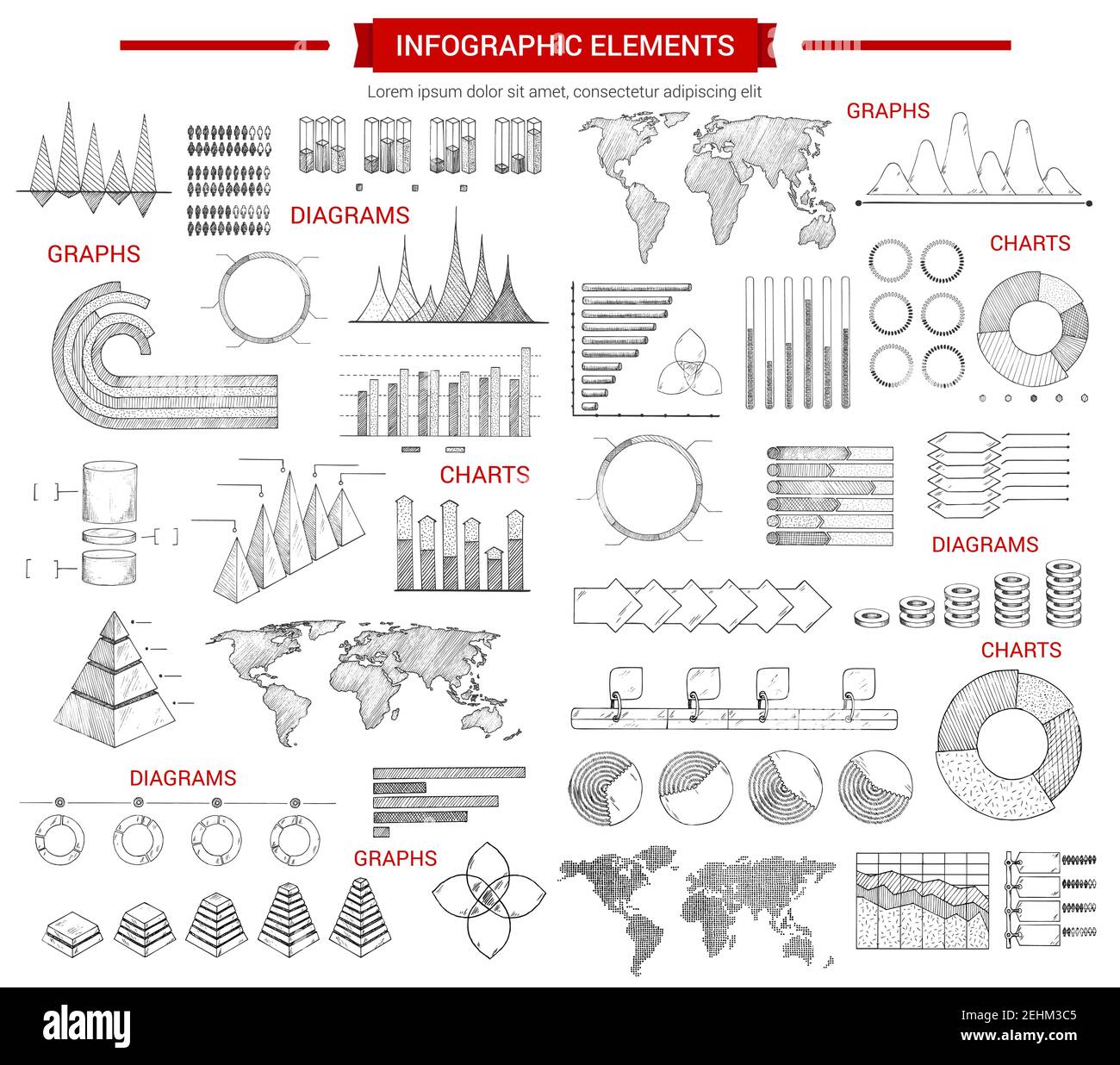 Éléments graphiques vectoriels avec graphiques d'information esquissés ...