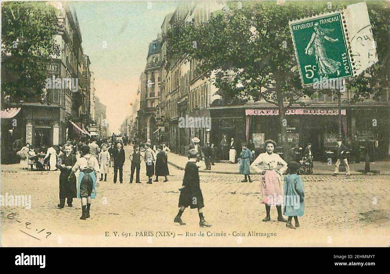 Paris.rue de Crimée.coin rue d'Allemagne. Banque D'Images