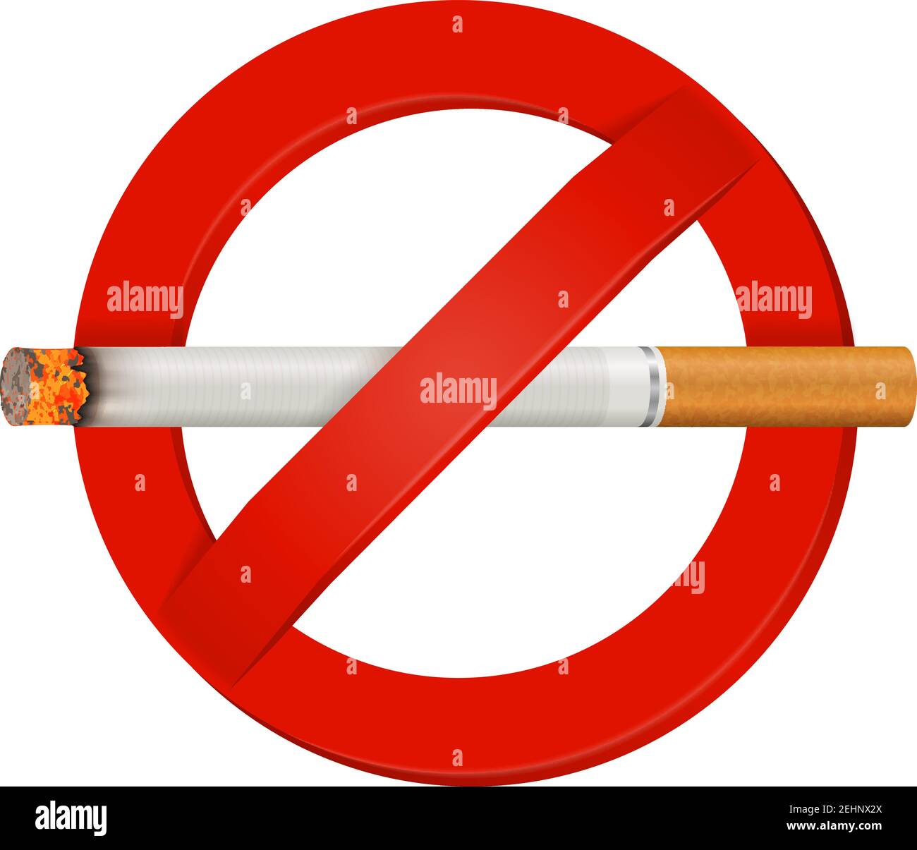 Panneau de sécurité rouge vif pour les installations intérieures et extérieures non fumeur réaliste avec illustration du vecteur de cigarette couvant Illustration de Vecteur