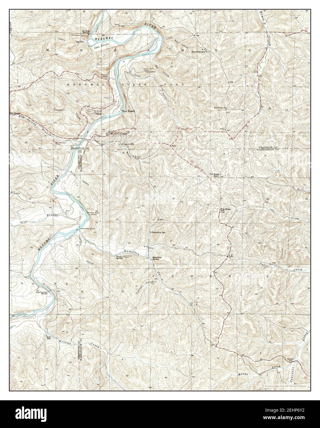 Meramec State Park, Missouri, carte 1934, 1:24000, États-Unis d'Amérique par Timeless Maps, données U.S. Geological Survey Banque D'Images