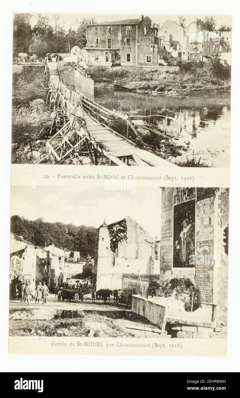 Passerelle entre St-Mihiel et Chauvoncourt (sept 1918). Entrée de St-Mihiel par Chauvoncourt (sept P-FG-CP-00488. Banque D'Images