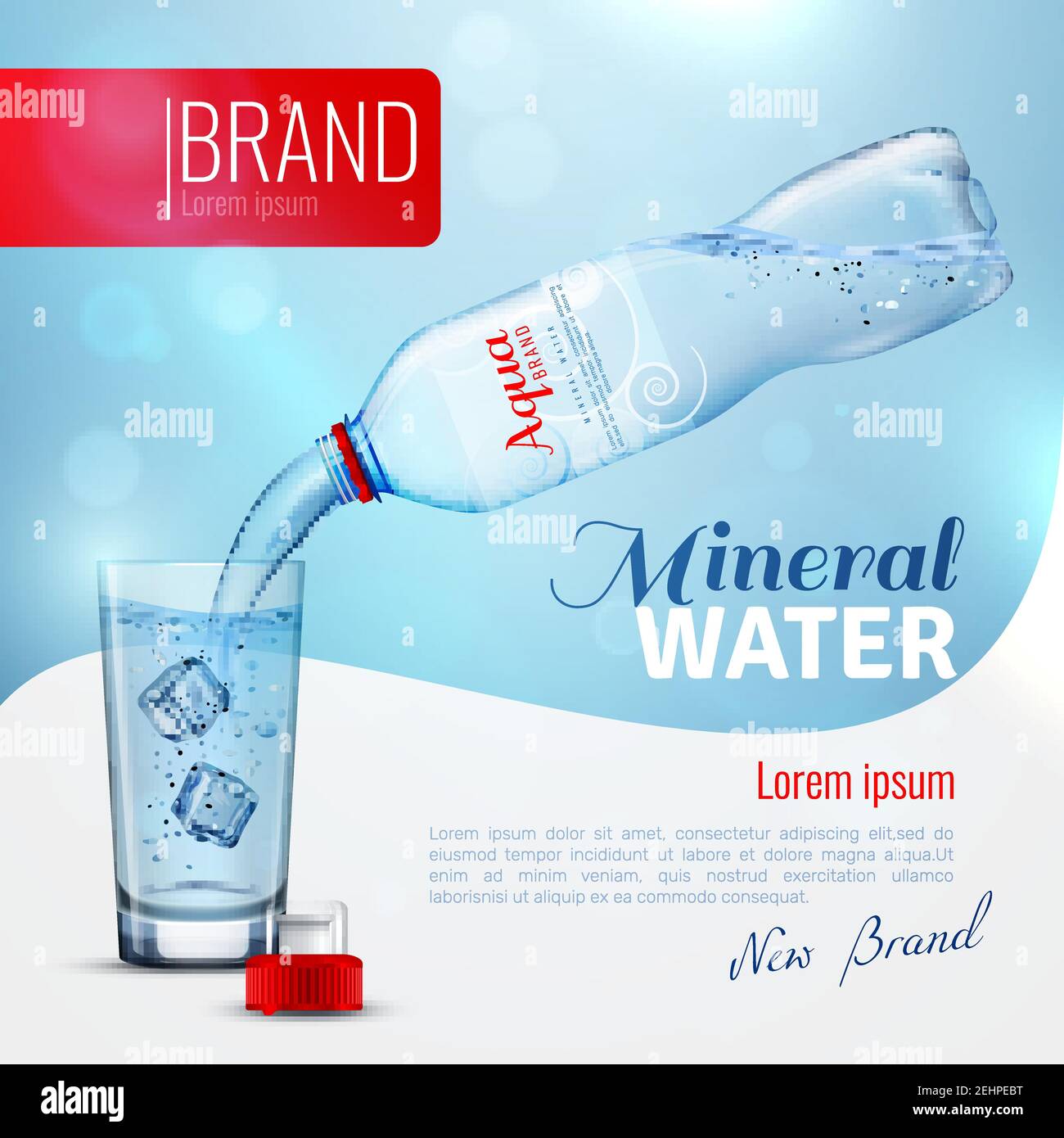 Affiche de marque de publicité d'eau minérale avec flux de boissons de  bouteille sur verre avec illustration du vecteur de glace Image Vectorielle  Stock - Alamy