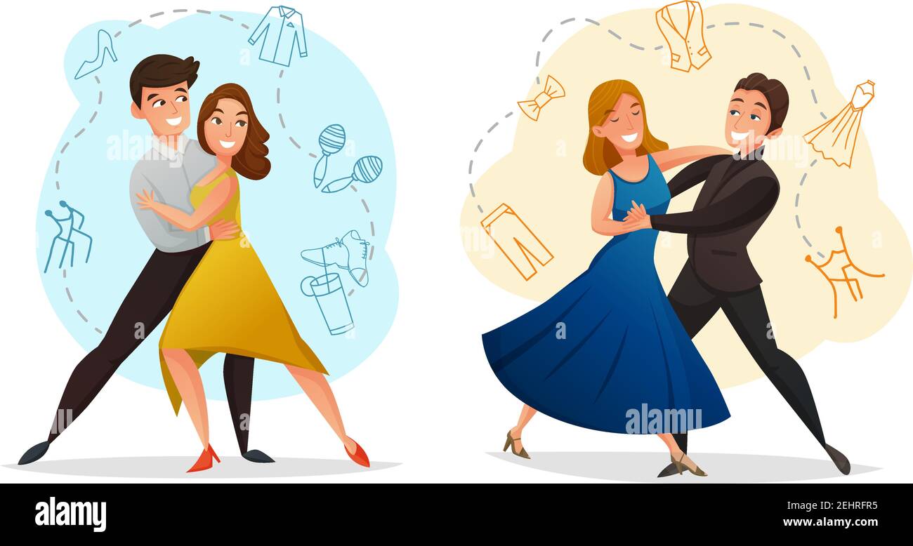 Ensemble classique de 2 modèles de Web de danse avec tango et waltz déplace l'arrière-plan rétro-isolé illustration de vecteur Illustration de Vecteur