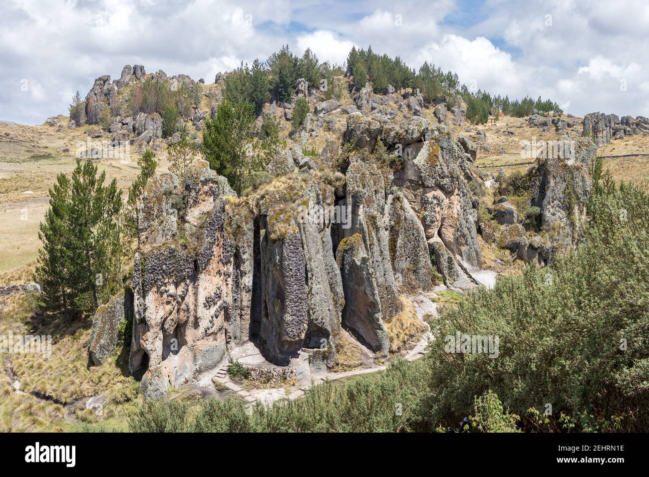 Los Frailones, les frères ou les moines de pierre, site archéologique de Cumbe Mayo, Cajamarca, Pérou Banque D'Images