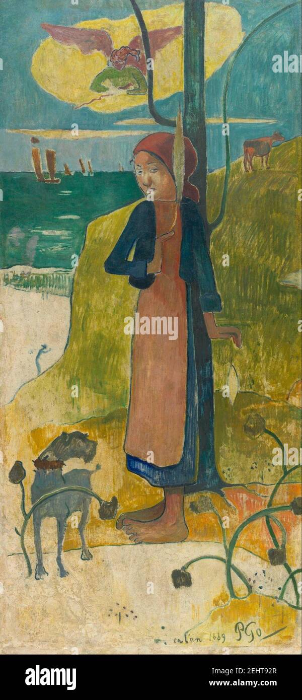 Paul Gauguin - la filature de fille bretonne Banque D'Images