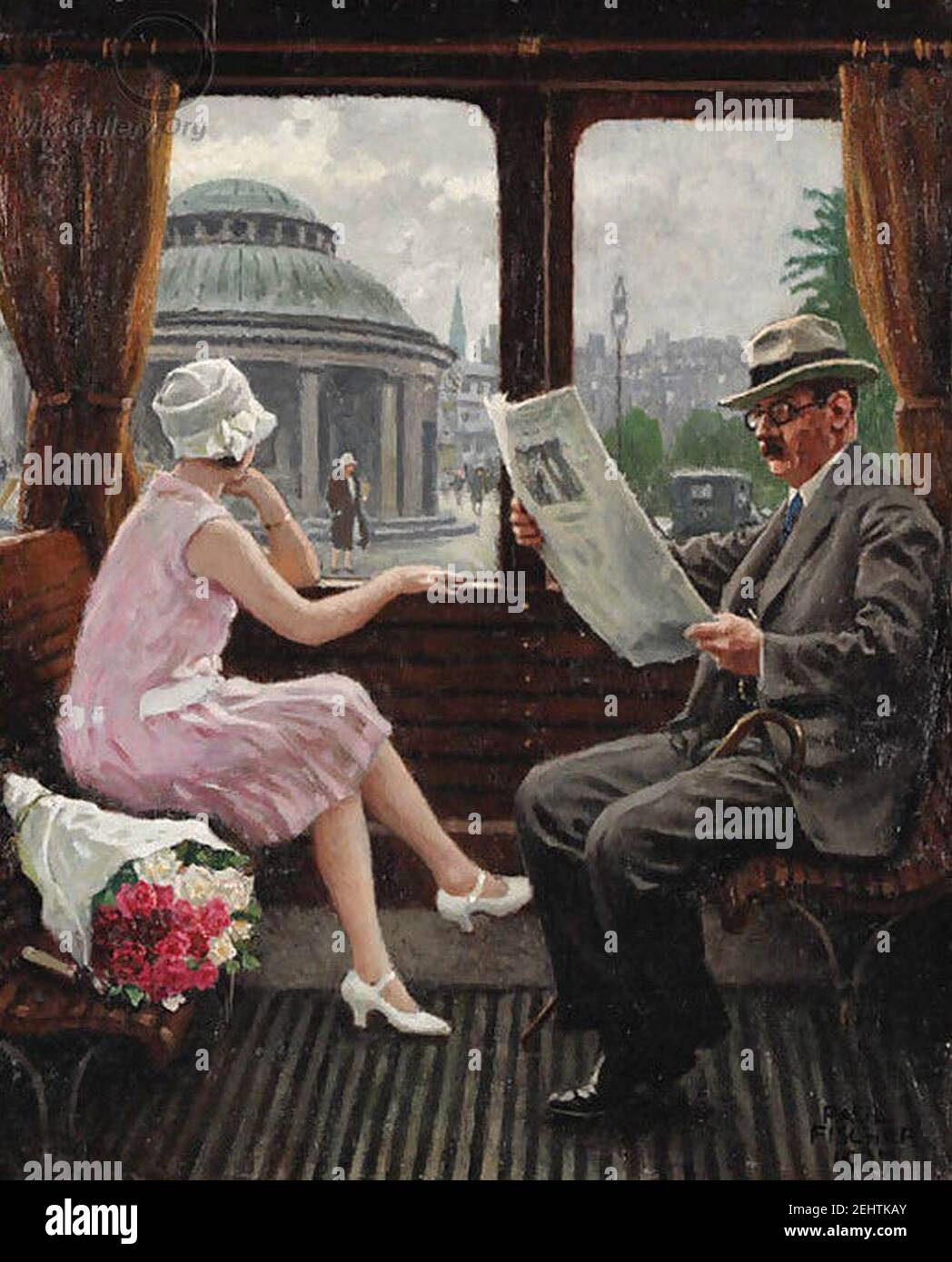 Paul Gustav Fischer - dans le compartiment de train. Banque D'Images