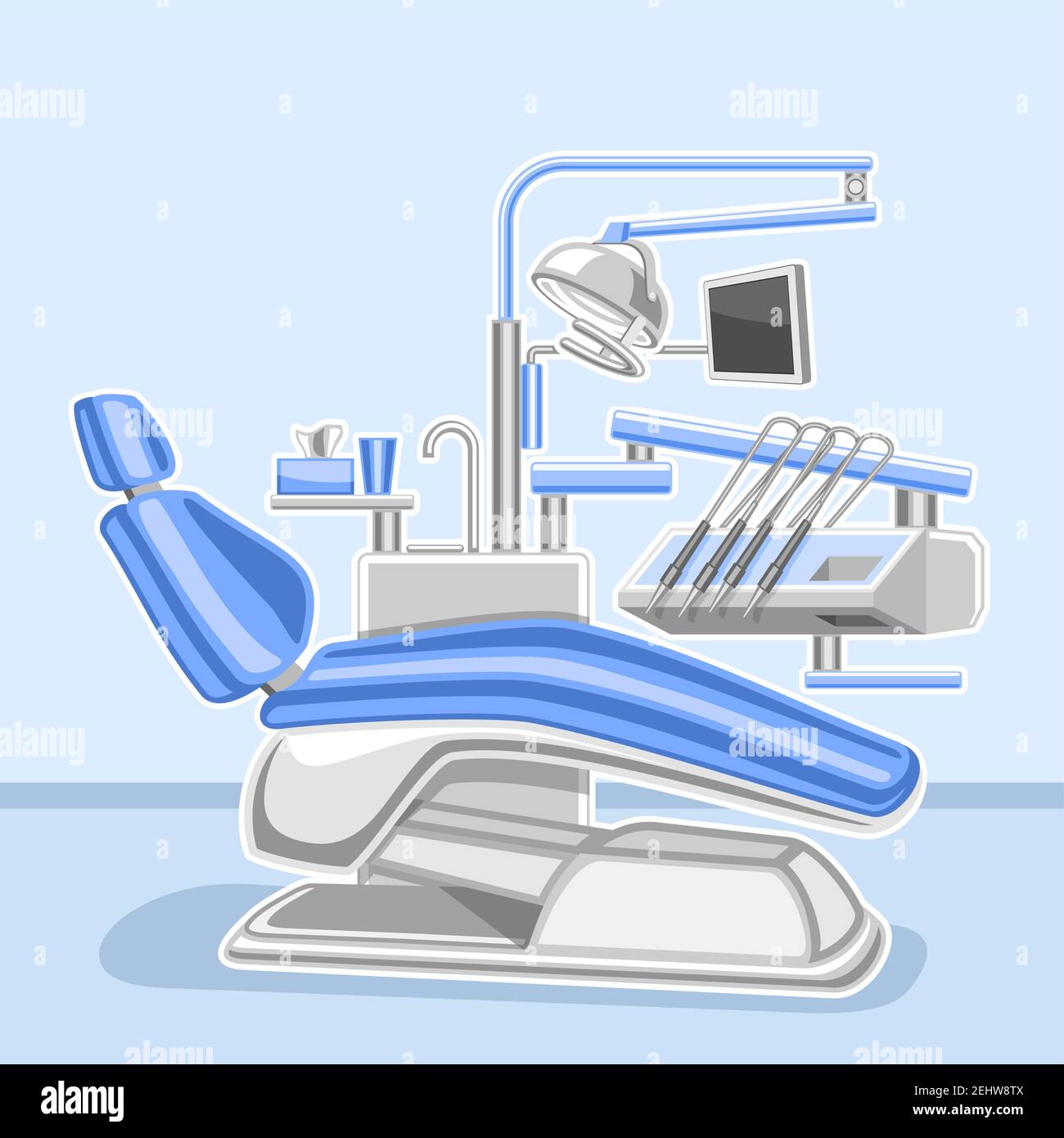 Affiche vectorielle pour clinique dentaire, affichage carré avec illustration de l'armoire dentaire intérieure, panneau décoratif avec dossier médical professionnel Illustration de Vecteur