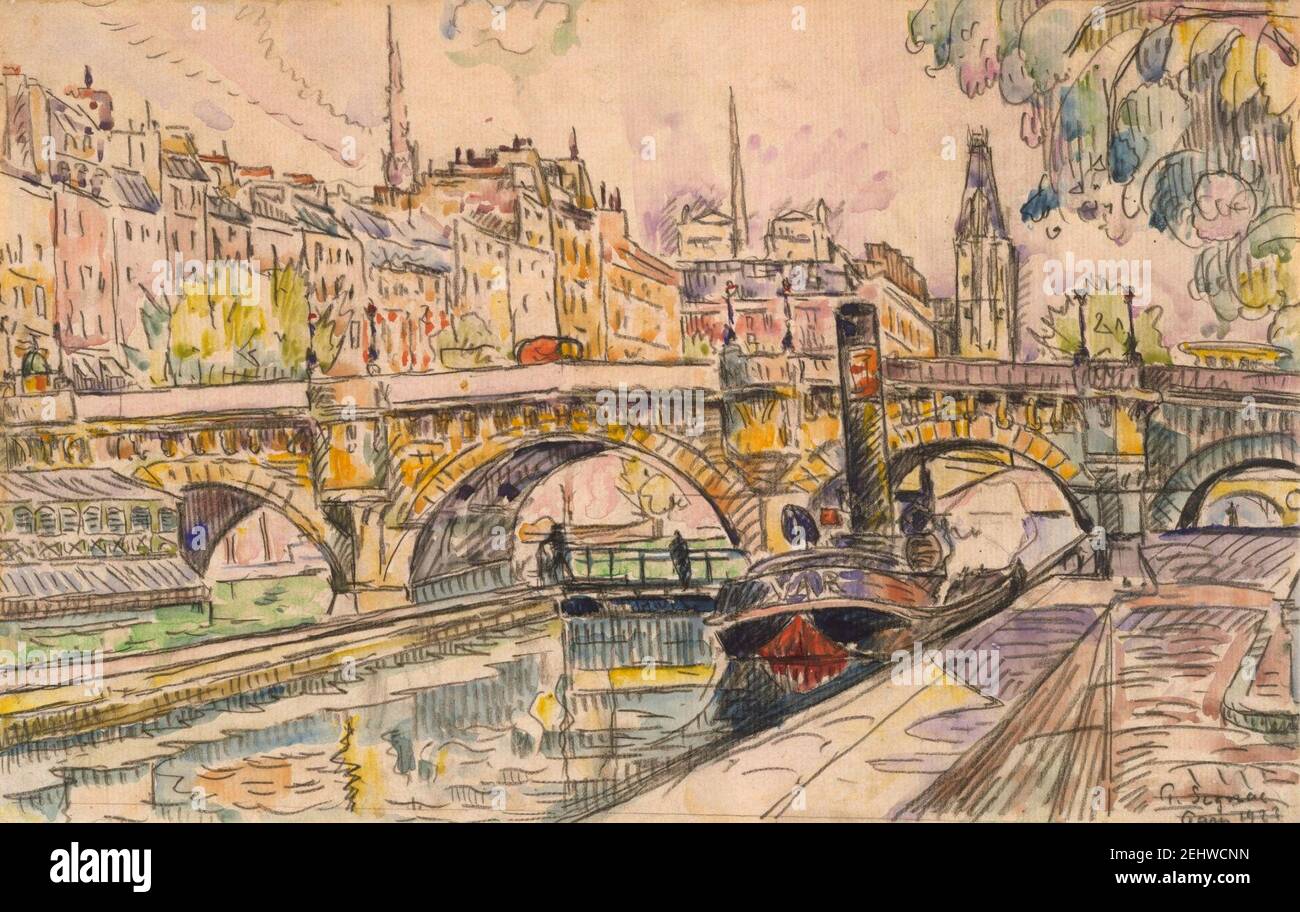Paul Signac, bateau à vapeur au Pont neuf, Paris, 1923. Banque D'Images