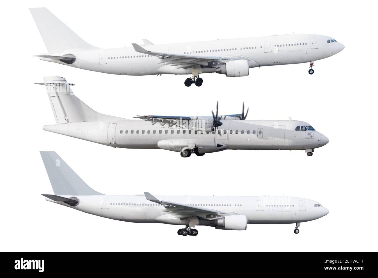 Ensemble d'avions jet et turboprop isolés sur fond blanc Banque D'Images