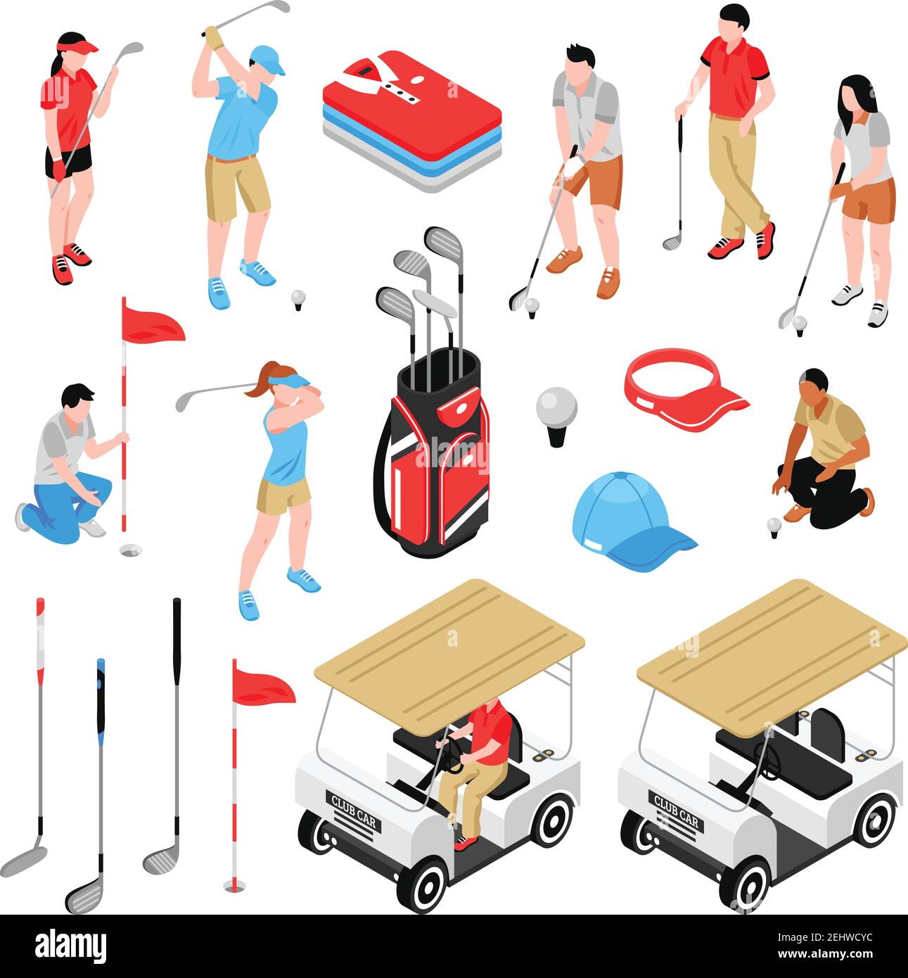 Icônes isométriques de golf avec illustration vectorielle isolée symbole de jeu Illustration de Vecteur