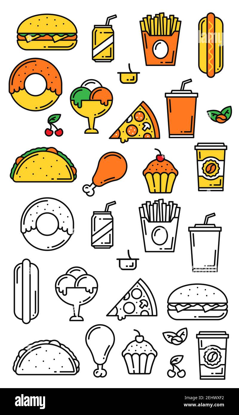 Banderoles de menu de livraison rapide pour pizzas italiennes, cuisine mexicaine ou repas barbecue et hamburgers. Dessin vectoriel de bière, frites ou tacos avec burrito et en Illustration de Vecteur