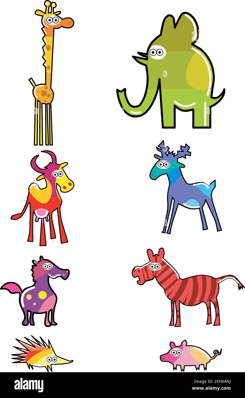 Ensemble de silhouettes pour animaux amusants. Illustration vectorielle de dessin animé. Illustration de Vecteur